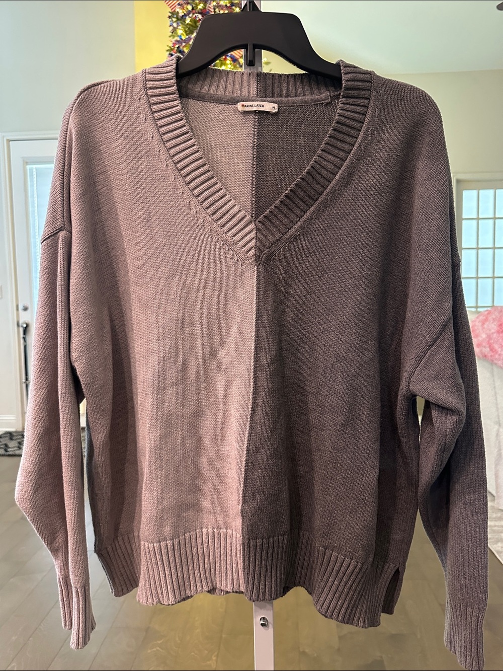 Marine Layer Women's V-Neck Sweater in Mauve